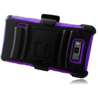 LG OPTIMUS SHOWTIME L86C / Ultimate ( Straight Talk , Net10 ) Phone Case Accessory Sensational Purple Dual Protection Impact Hybrid Cover with Holster Combo and Built in Kickstand comes with Free Gift Aplus Pouch Cell Phones & Accessories