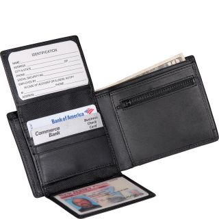 Royce Leather Mens Bi Fold Wallet w/2 ID Window & Zippered Compartment
