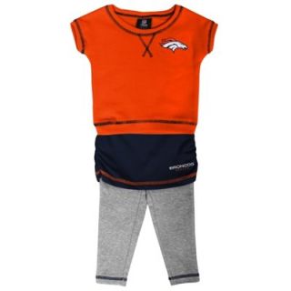 Denver Broncos Infant Girls 2 Piece Crew T Shirt & Leggings Set   Orange/Navy Blue/Ash