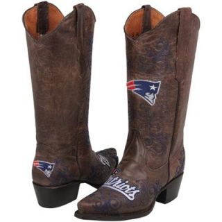 New England Patriots Womens Embroidered Cowboy Boots   Brown