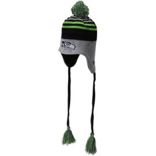 New Era Seattle Seahawks Stripe Top Knit Hat with Tassels   Gray/College Navy/Neon Green