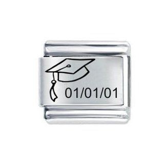 JSC Jewellery Personalised Custom Made Graduation Cap Date Italian Charm Fits Nomination Charm Bracelets. Add The Date You Want As A Gift Message During Checkout Or Use The "Contact Seller" "Product Customisation Request" Facility. Read
