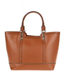 Tan Leather Look Zip Trim Tote Bag