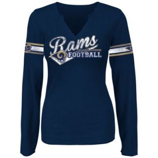 St. Louis Rams Ladies Gameday Gal V Neck Long Sleeve Thermal   Navy Blue