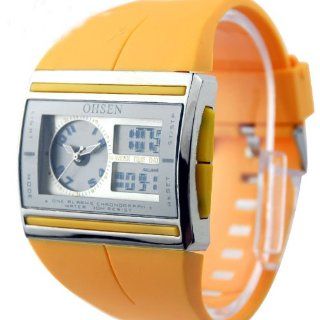 Chic Different Shapes New Experience Watch Unisex Double Movement Dual Display Personality Trend High Quality Rubber Strap WOH0518(Yellow Color) Watches