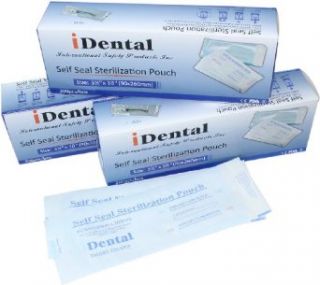 Sterilization Pouch Dental Products and Supplies   iDental Self Sealing with Triple Sealed Seams and Fluid Resistant Sterilization Pouch 3.5" X 10" in Clear Blue Color, Comes in 3200 Pieces per Order Science Lab Autoclave Accessories Industrial