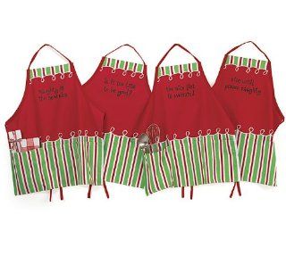 Set Of 4 Different Naughty and Nice Christmas Aprons Adorable Kitchen Aprons  