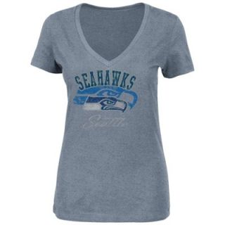 Seattle Seahawks Ladies Double Shift V Neck T Shirt   Navy Blue