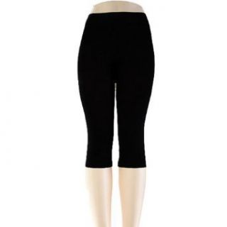 Women's 3/4 Solid Leggings in One Regular Size (8 Different Colors) (Black)
