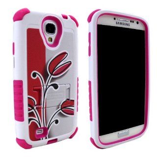 MINITURTLE Samsung Galaxy S4 SVI i9500 Armor Shield Kickstand Case in Different Color and Design Combinations (Pink Lovely Tulip / Pink) Cell Phones & Accessories