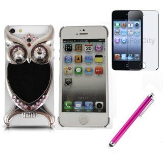 Hard Plastic Snap on Cover Fits Apple iPhone 5 5S Black Owl Metal Bumper Diamond Back + Pink Pen + Film/Stylus AT&T, Cricket, Sprint, Verizon (does NOT fit Apple iPhone or iPhone 3G/3GS or iPhone 4/4S or iPhone 5C) Cell Phones & Accessories