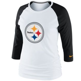 Nike Pittsburgh Steelers Ladies Raglan Three Quarter Sleeve Tri Blend T Shirt   White/Black