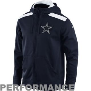 Nike Dallas Cowboys Sideline Shield Nailhead Full Zip Performance Hoodie   Navy Blue