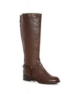 Brown Leather Buckle Strap High Leg Boots