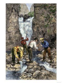 Prospectors Finding Gold in a Stream during the California Gold Rush Giclee Print Art (9 x 12 in)  