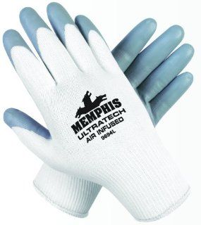 MCR Safety 9694M Ultratech Air Infused Seamless 15 Gauge Nylon Knit Nitrile Dipped Palm And Fingers Gloves with Straight Thumb, Gray/White, Medium   Work Gloves  