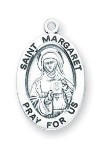 Sterling Silver Oval St. Margaret w/ 18" Chain Patron Saint Oval 7/8" Medal Pendant Necklace w/ Gift Box 7/8"x1/2" Patron Saint St. Medal Pendant Necklace In Gift Box Jewelry