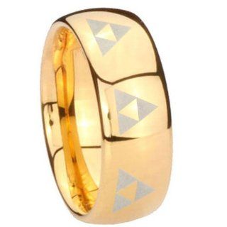 5MM Tungsten Carbide Eight Legend of Zelda Triforce 14K Gold IP Dome Engraved Ring Size 4 Jewelry