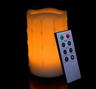 Round Melted Edge with Wax Drip Effect Remote Controlled Flameless Wax Pillar LED Candle, Made with Real Wax, 5 Inch Tall   Flameless Pillar Wax Candles With Remote C Batteries