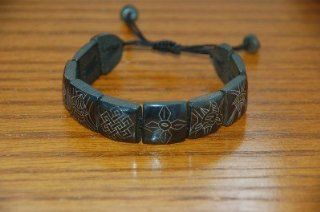 Carved Dark Yak Bone Bracelet with Eight Auspicious Symbols 