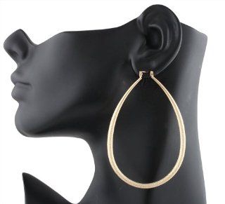 Gold Filled Frosted Rigid Teardrop Shape 55mm Hoop Earrings Jewelry