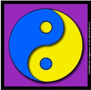 YING YANG   BLUE/YELLOW WITH PURPLE BACKGROUND   STICK ON CAR DECAL SIZE 3 1/2" x 3 1/2"   VINYL DECAL WINDOW STICKER   NOTEBOOK, LAPTOP, WALL, WINDOWS, ETC. COOL BUMPERSTICKER   Automotive Decals