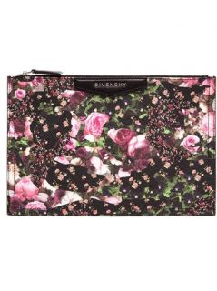 Givenchy Abstract Floral Leather Clutch   Browns