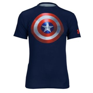 Under Armour Super Hero Logo S/S Compression Top   Mens   Training   Clothing   Midnight Navy/Red/White