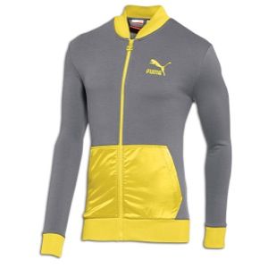 PUMA Color Block Baseball Jacket   Mens   Casual   Clothing   Quiet Shade/Blazing Yellow