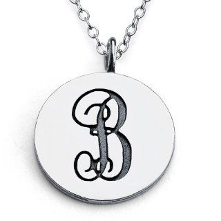 925 Sterling Silver Letter "B" Script Pendant Necklace (14 Inches) Jewelry