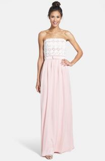 Lela Rose Bridesmaid Lace & Crinkled Chiffon Gown