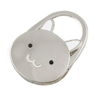 Antislip Rubber Base White Cat Cartoon Shape Silver Tone Foldable Handbag Hook   Utility Hooks