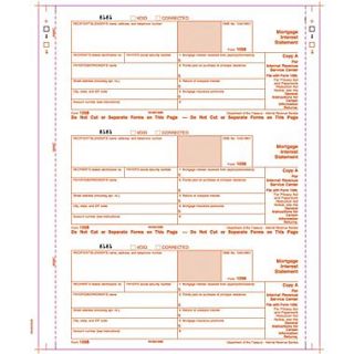 TOPS 1098 Tax Form, 4 Part, White, 9 x 3 2/3, 102 Forms/Pack