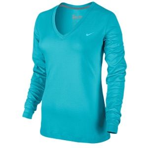 Nike Slim Dri Fit Cotton Longsleeve V Neck   Womens   Training   Clothing   Gamma Blue