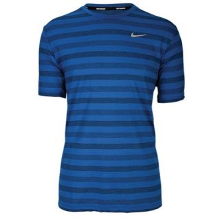 Nike Dri FIT Touch Tailwind Striped T Shirt   Mens   Running   Clothing   Military Blue/Dark Obsidian/Reflective Silver
