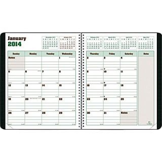 2014 Blueline DuraGlobe Monthly Planner, Sugarcane Based Paper, Twin Wire Binding, Soft Black Cover, 8 7/8 x 7 1/8