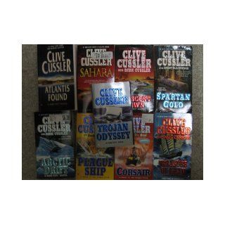 Nine Clive Cussler Paperbacks (Plague Ship; Corsair; Spartan Gold; Arctic Drift; Trojan Odyssey; Treasure of Khan; Crescent Dawn; Atlantis Found; Sahara) Clive Cussler Books