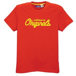 adidas Originals Scripted S/S T Shirt   Mens   Casual   Clothing   Vivid Red/Sun