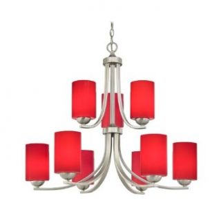 Contemporary Five Light Chandelier with Red Cylinder Glass    