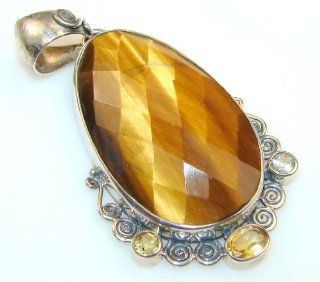 Tiger's Eye Women's Silver Pendant 17.50g (color brown, dim. 2 1/4,1 1/8, 1/4 inch). Tiger's Eye, Citrine Crafted in 925 Sterling Silver only ONE pendant available   pendant entirely handmade by the most gifted artisans   one of a kind world 