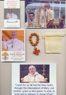 Finger Rosary Blessed by Pope Francis at 1st Mass Given by Him on 3/14/2013 at Vatican's Sistine Chapel also Includes Holy Card, Velour Bag, Photographs of Mass and of the Conclave the Day Before Caramel Colored  Other Products  