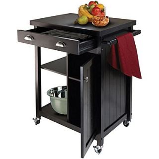 Winsome Timber Wood Kitchen Cart With Wainscot Panel, 1 Drawer, Black