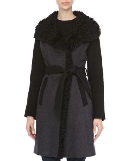 Womens Asymmetric Curly Fur Collar Coat   Dawn Levy   Charcoal/Black (6)