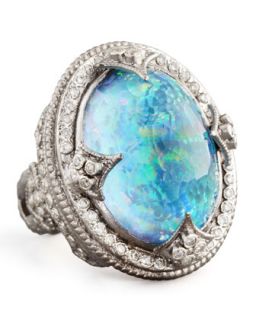New World Large Oval Opal & Blue Topaz Ring   Armenta   Silver (6)