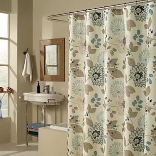 Shower Curtain Light Green Flower Brown Leaves Print Thick Fabric Water resistant W78 x L71