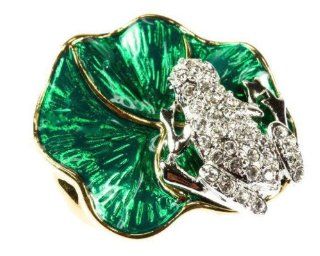 Gold Plated Swarovski Crystal Faberge 'Frog On A Lily Pad' Green Enamel Brooch Pin, Authentic Reproduction Museum Jewelry, Comes With History Card For Gift Giving Brooches And Pins Jewelry