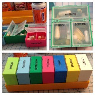 Borinhalbich 7 Day 7 Colors Deep Capacity, 3 Compartments Orange Tray Pill Box Pill Organizer Health & Personal Care