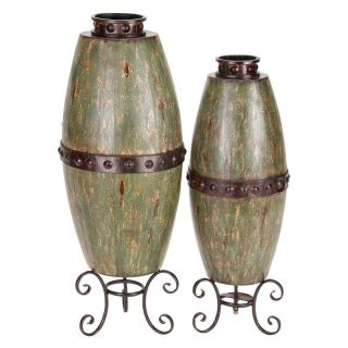 Aspire Home Accents 31H in. Green Metal Floor Vases Set of 2   Floor Vases
