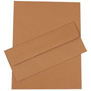 JAM Paper 4.125 x 9.5 Recycled Business Stationery Set W/50 Paper & Matching #10 Envelopes, Brown Kraft