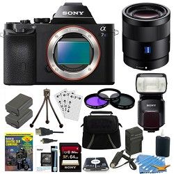 Sony ILCE 7S/B a7S Full Frame Camera, 55mm Lens, 64GB Card, 2 Batteries, Flash B